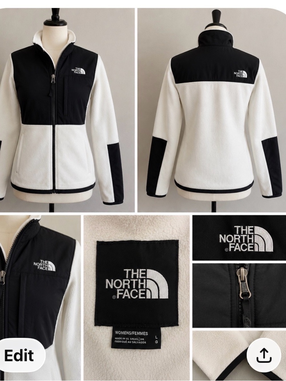 The North Face Women’s Large Black White Half Zip Fleece Jacket Size L